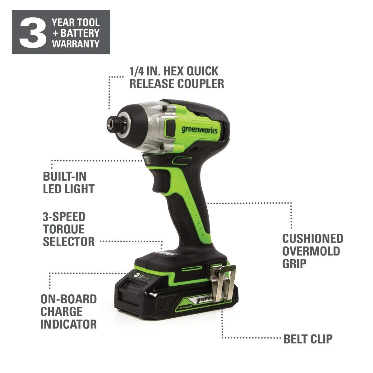 24V Brushless Cordless 1/4" Impact Driver Set + (2) USB Batteries & Charger 3803702AZ