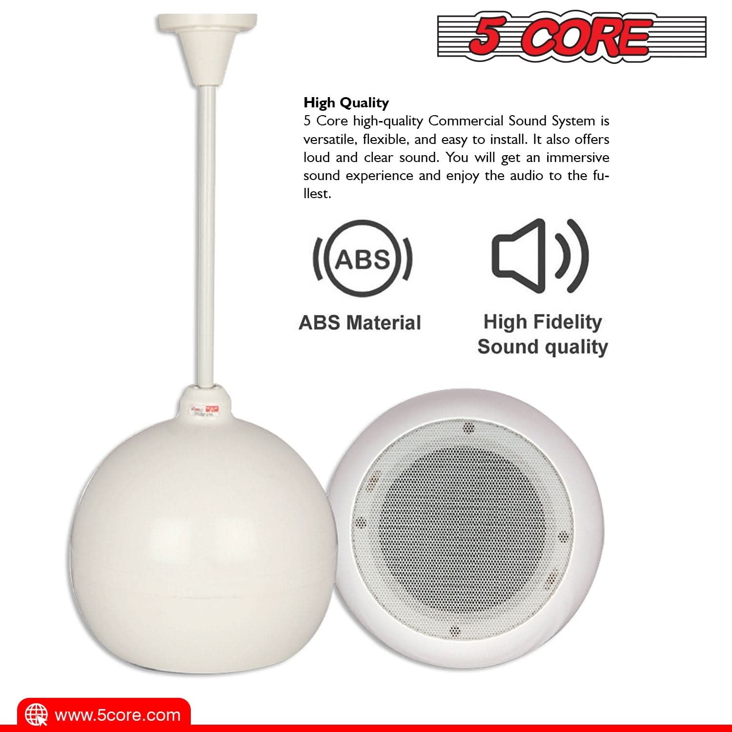 5Core Pendant Hanging Wall Speaker 15W Commercial Ceiling Mount Speakers 8 Ohm Office Home Restaurant