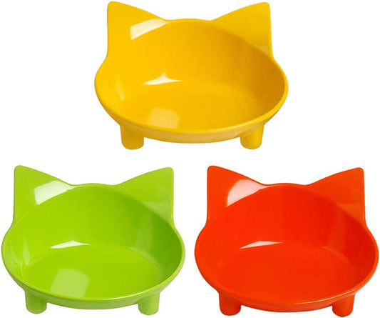 Cat Bowl – Non-Slip, Wide & Shallow Cat Food Bowls (3 Pack) for Whisker Fatigue Relief, Also for Puppies & Rabbits