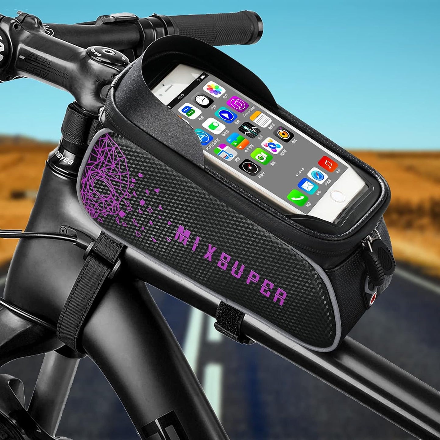 Waterproof Bike Top Tube Bag, Bike Phone Front Frame Bag Compatible with Phone under 6.7"