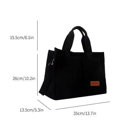 Simple and Casual Solid Color Corduroy Multi Pocket Large Capacity Magnetic Buckle Women'S Handbag Single Shoulder Bag Commuting