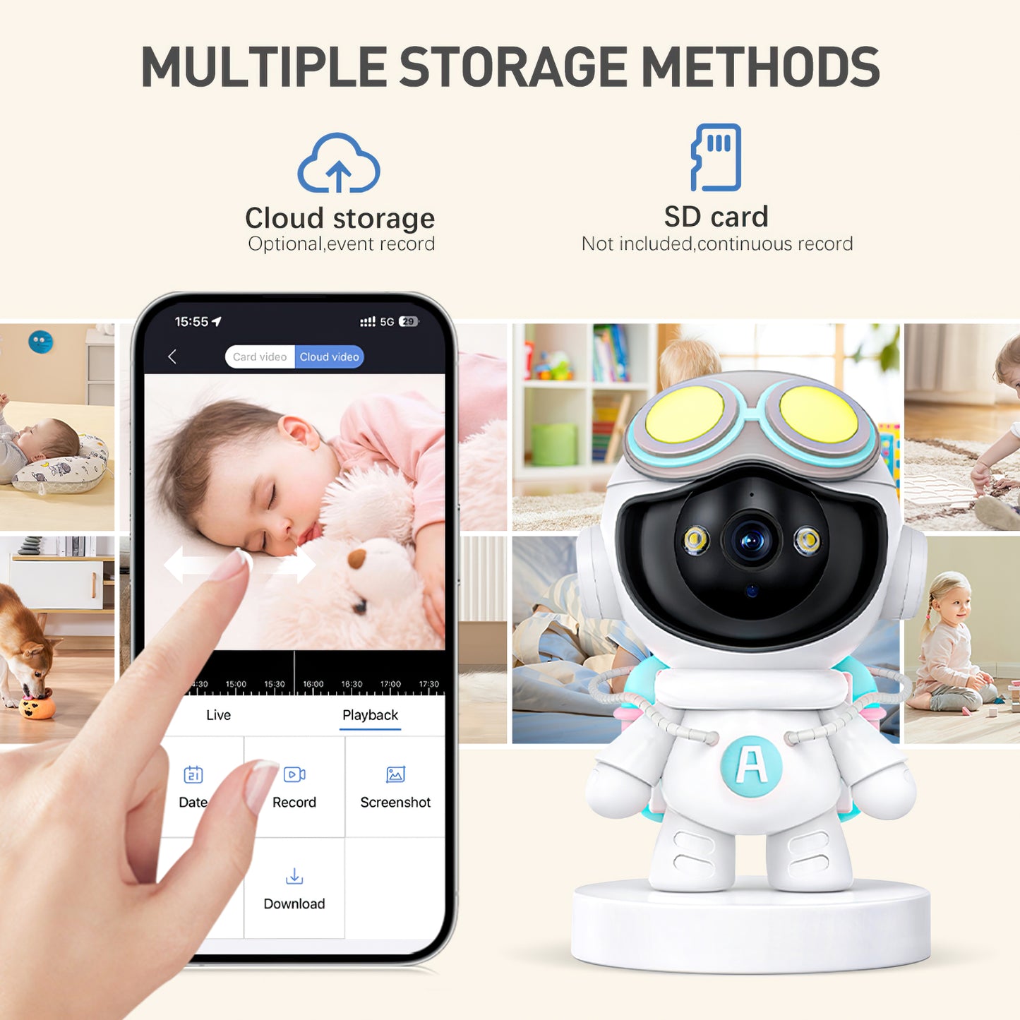 2K Indoor Security Camera for Baby Monitor, Dog Camera with Motion Detection, 2-Way Audio & Night Vision, Wifi Nanny Camera with Safety Alerts, Cloud & SD Card Storage