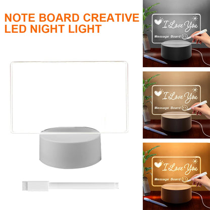 Transparent Message Board Night Light Glowing Memo Acrylic LED Ambient Lights Daily Moment Note Board Erasable Room Decor Gift