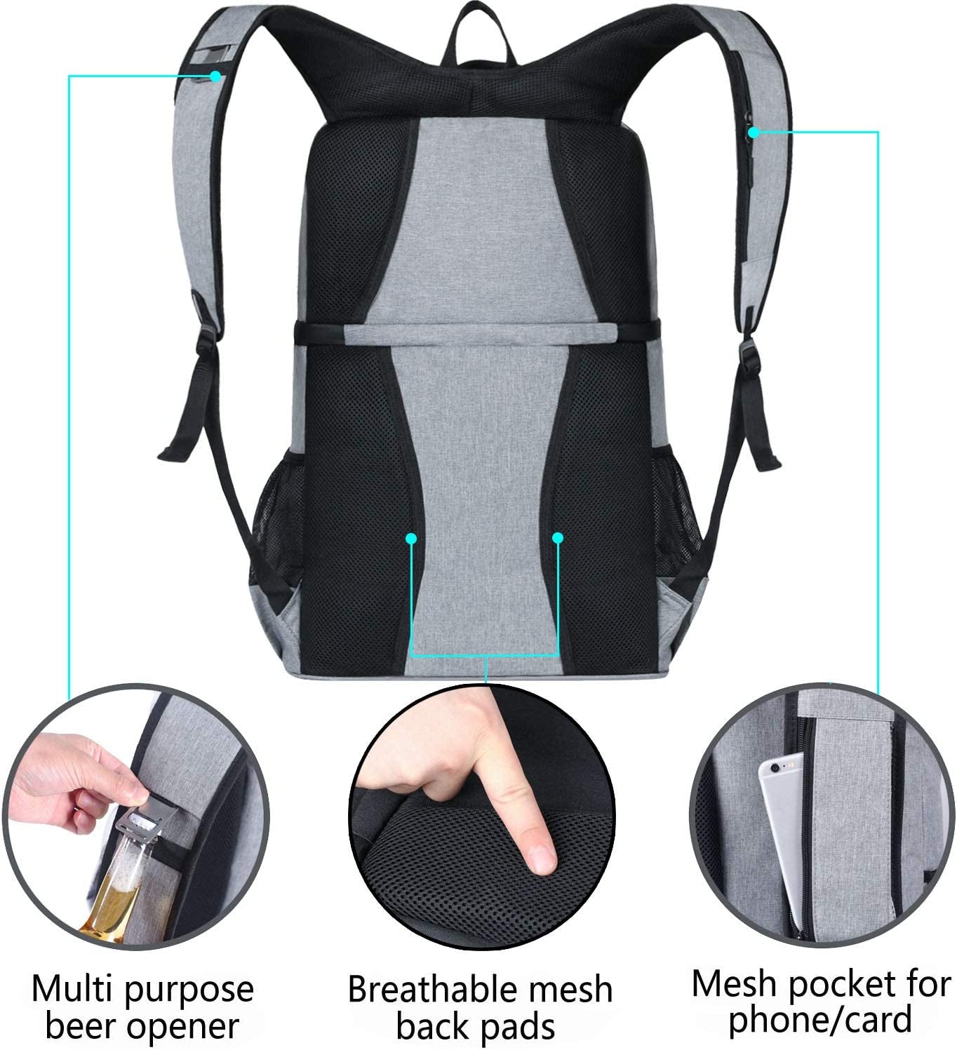 Backpack Cooler Leakproof Insulated Waterproof Backpack Cooler Bag, Lightweight Soft Beach Cooler Backpack for Men Women to Work Lunch Picnics Camping Hiking, 30 Cans