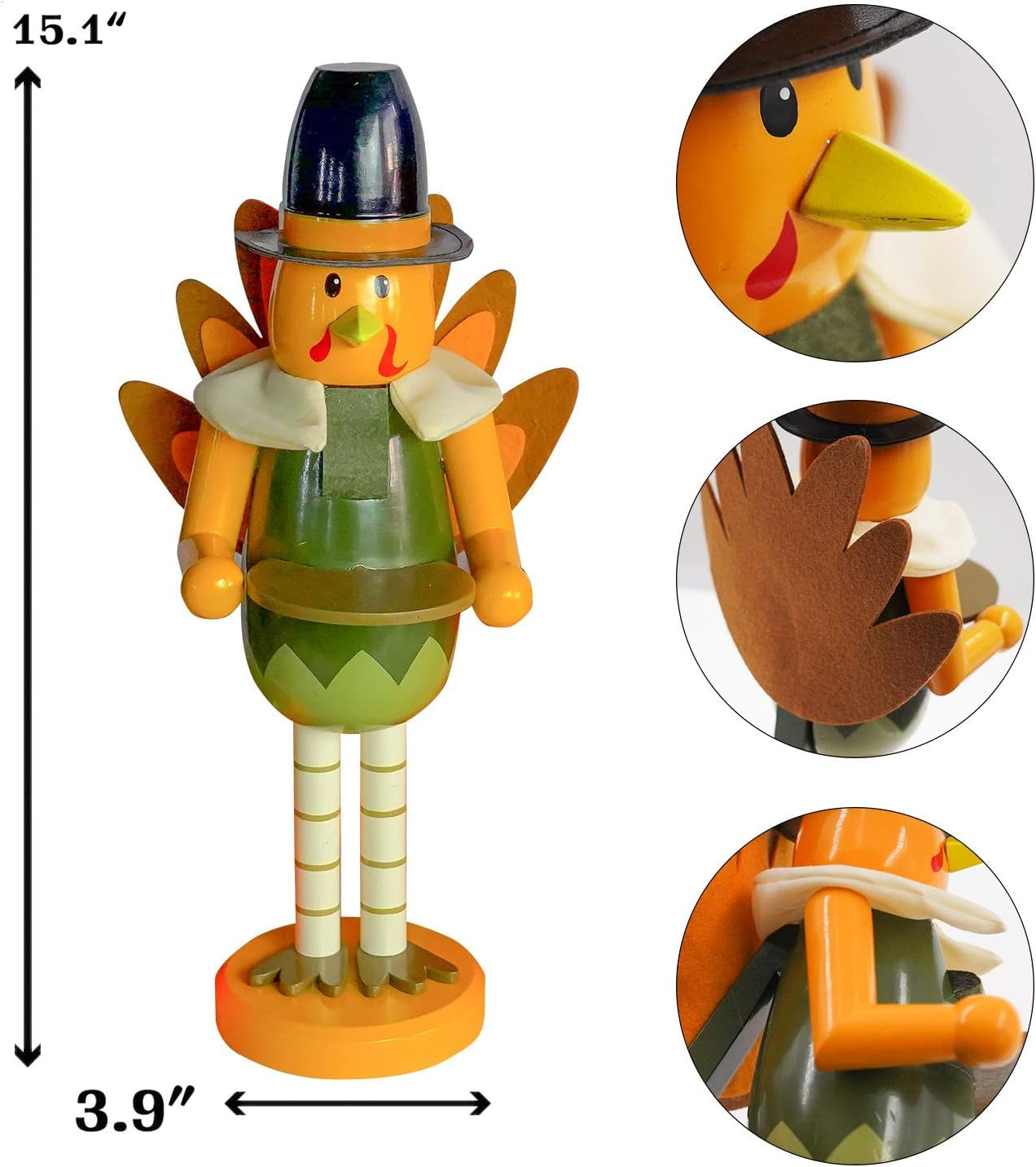 Thanksgiving Fall Decoration, 14 Inch Handmade Turkey Collectible Wooden Handmade Nutcracker for Fall Thanksgiving Christmas Home Table Decor