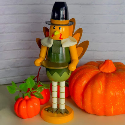 Thanksgiving Fall Decoration, 14 Inch Handmade Turkey Collectible Wooden Handmade Nutcracker for Fall Thanksgiving Christmas Home Table Decor