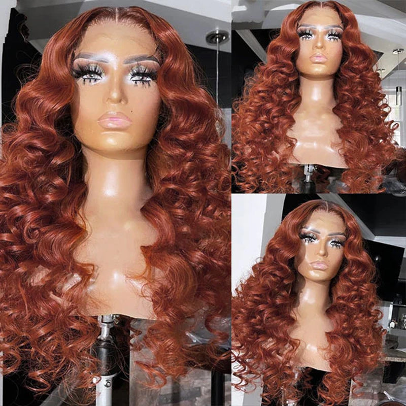 Auburn Lace Front Wigs Deep Wave Wigs 13X4 Lace Frontal Wigs Reddish Brown Wig 30 Inch HD Transparent Lace Wigs