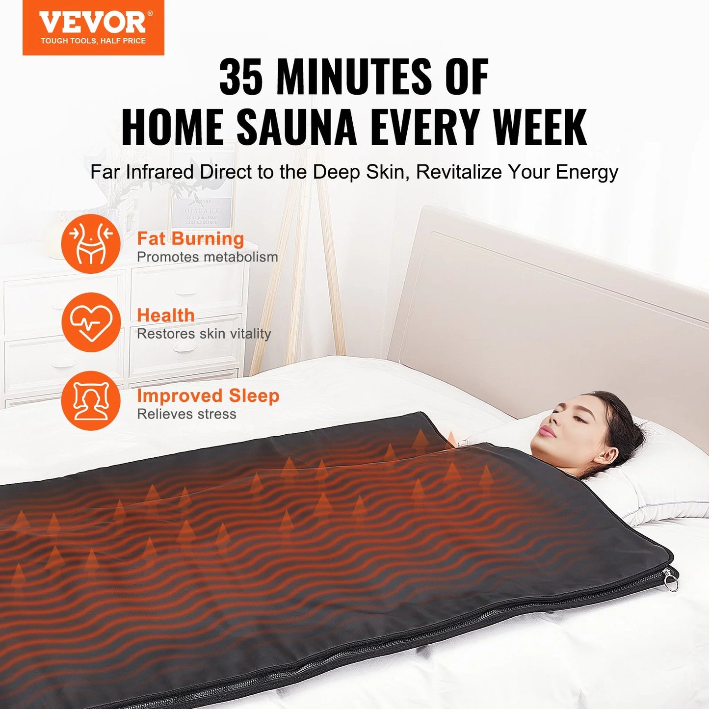 VEVOR Sauna Blanket for Detoxification, Portable Far Infrared Sauna for Home Relaxation, 1-6 Level Adjustable Temprature Rannge 95-185¨H, 1-60 Minutes Timer, Far Infrared Carbon Heating Sauna Bag