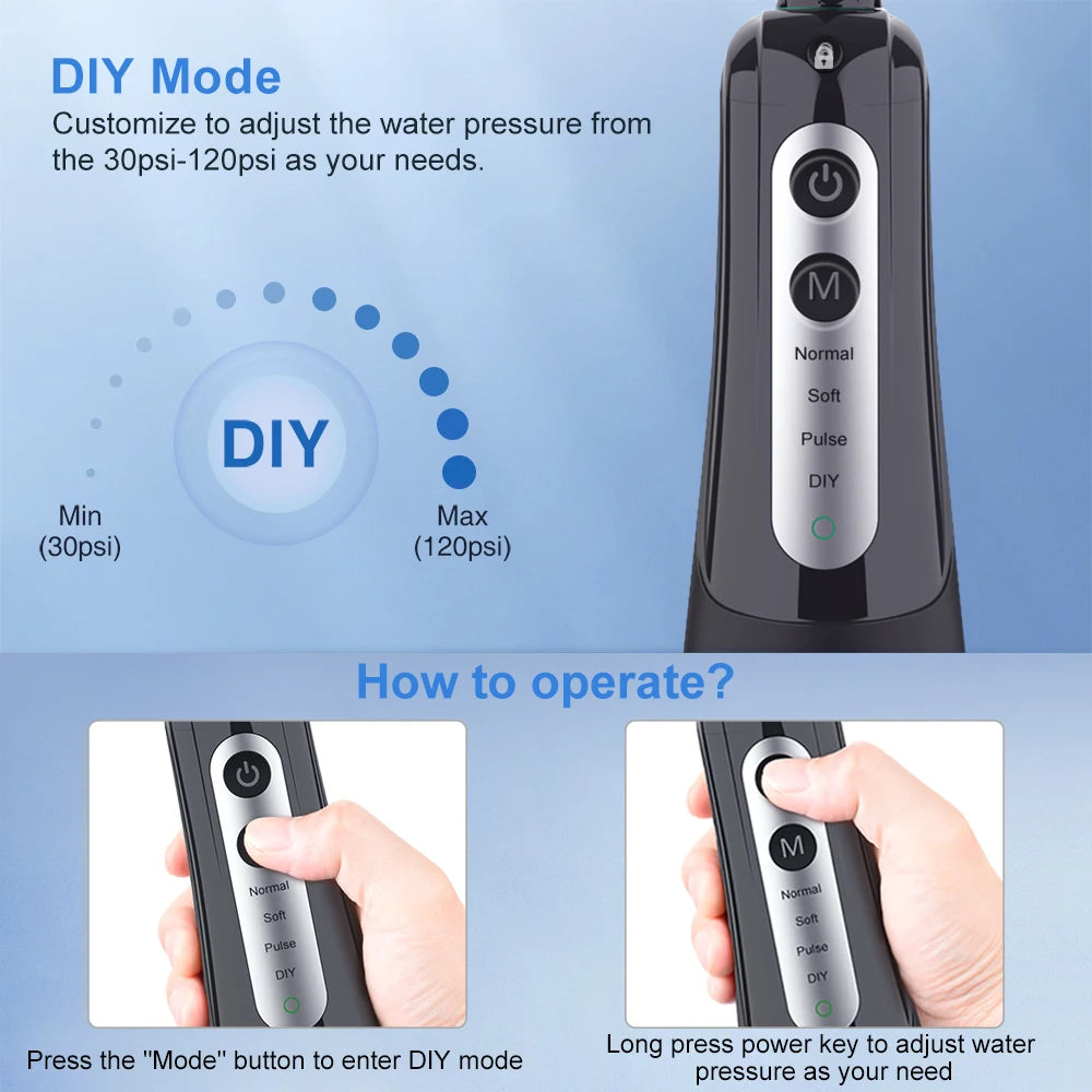 Oral Irrigator Dental Water Flosser Teeth Whitening Waterproof Portable Dental Water Jet Floss 300ML Teeth Cleaner