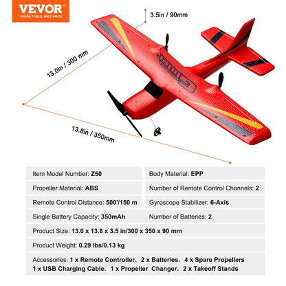 VEVOR RC Airplane EPP Foam RC Plane Toy with 2.4 Ghz Remote Control 2 Batteries