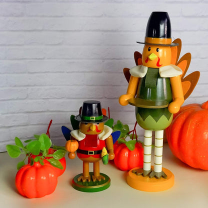 Thanksgiving Fall Decoration, 14 Inch Handmade Turkey Collectible Wooden Handmade Nutcracker for Fall Thanksgiving Christmas Home Table Decor