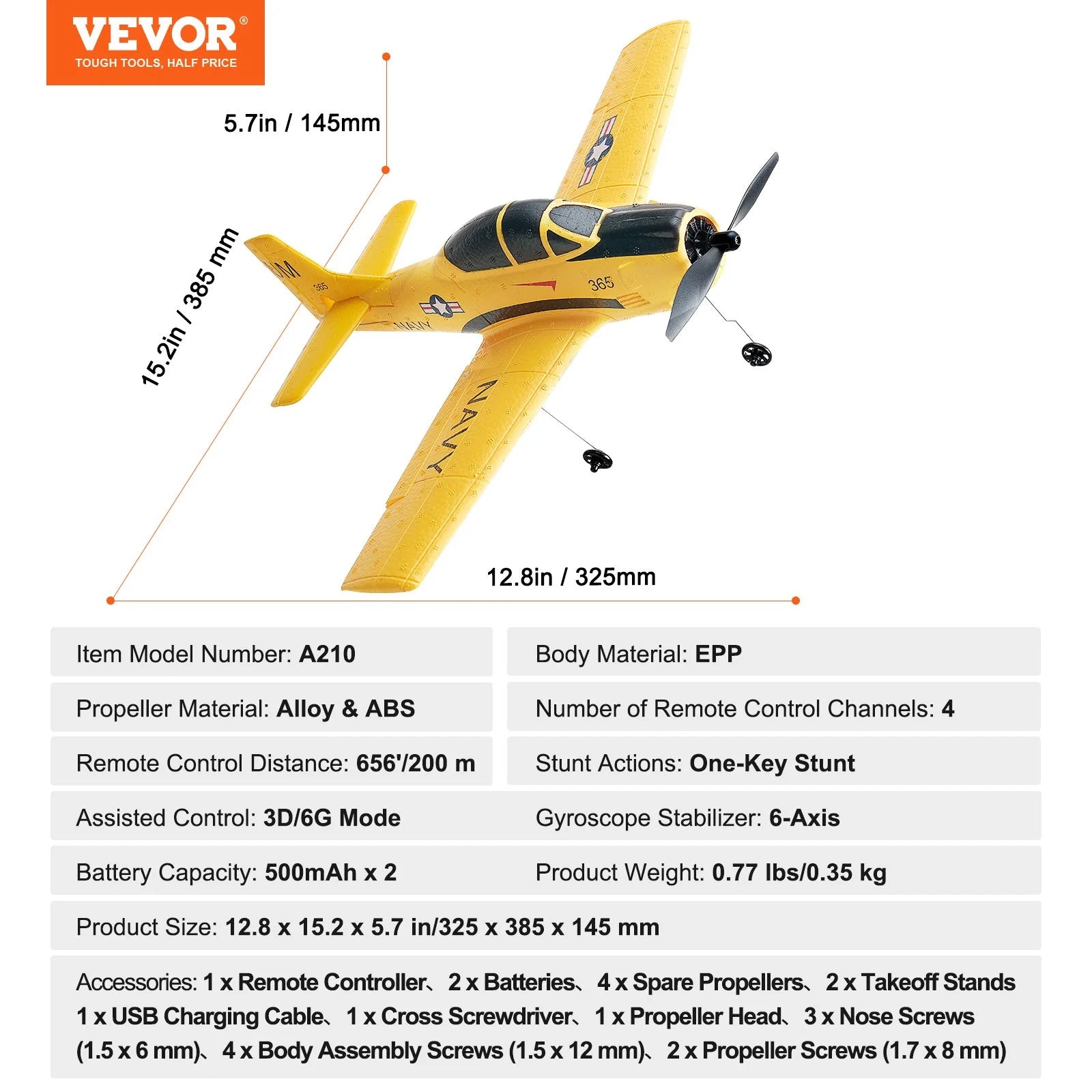 VEVOR RC Airplane Trainer Aircraft EPP Foam RC Plane Toy 2.4 Ghz Remote Control