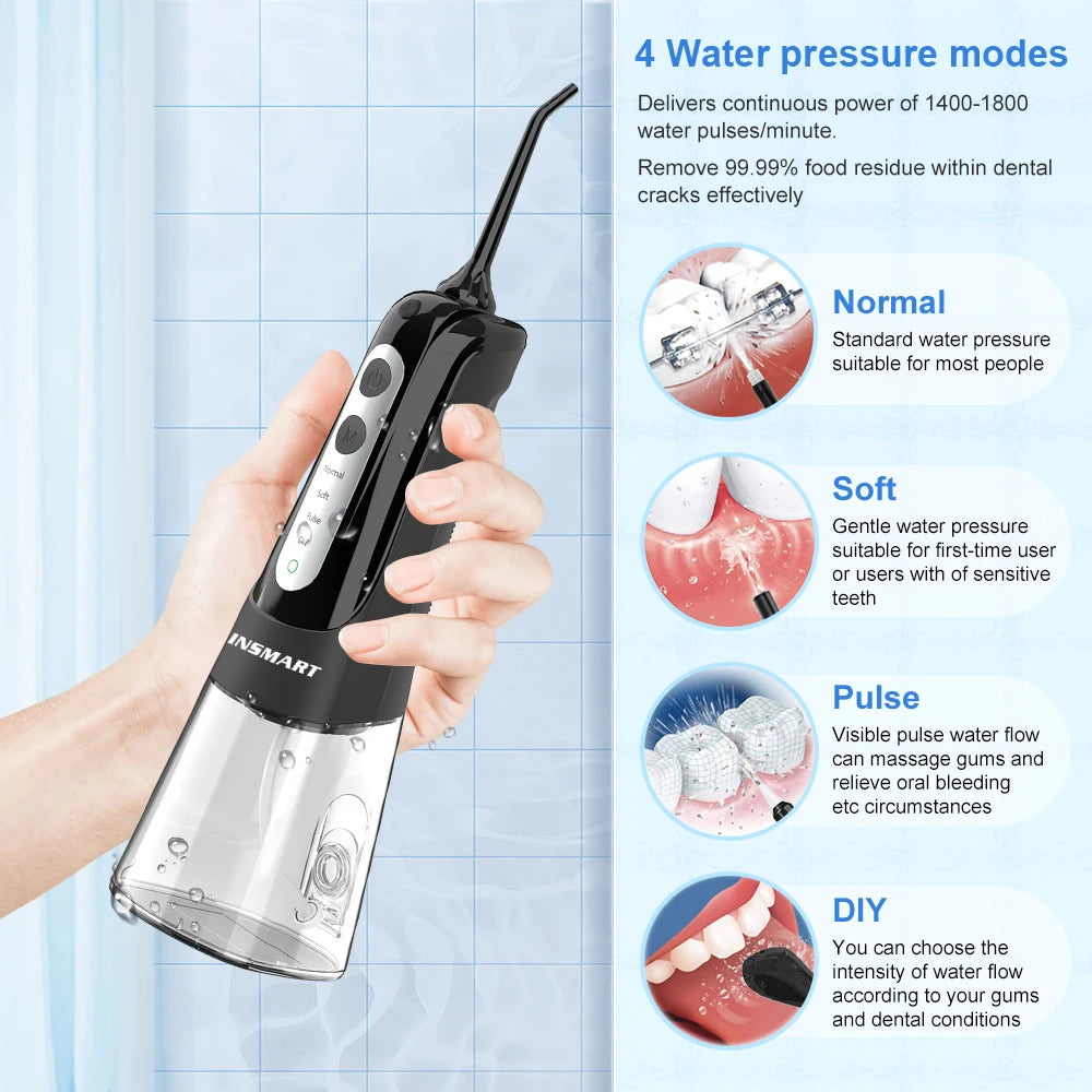 Oral Irrigator Dental Water Flosser Teeth Whitening Waterproof Portable Dental Water Jet Floss 300ML Teeth Cleaner