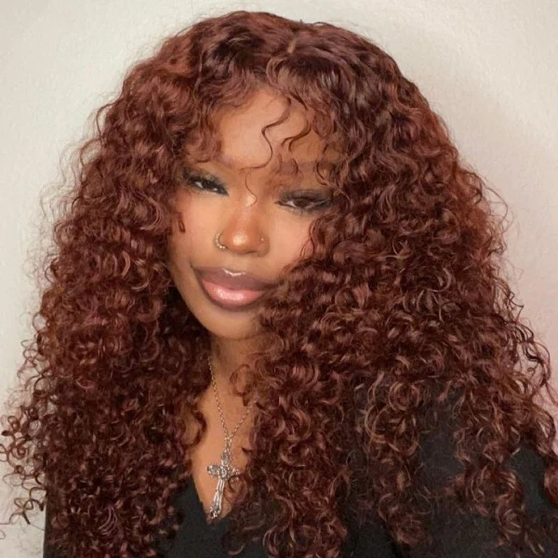 Auburn Lace Front Wigs Deep Wave Wigs 13X4 Lace Frontal Wigs Reddish Brown Wig 30 Inch HD Transparent Lace Wigs