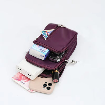 Waterproof Mobile Phone Bag Women'S Mini Oxford Crossbody Bag Daily Multi-Layer Zipper Purse Casual Outdoor Travel Nylon Bag