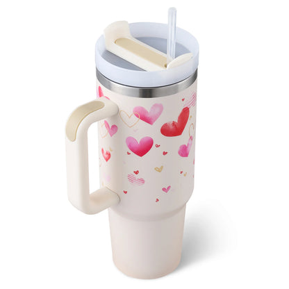 40 Oz Tumbler with Handle Straw Insulated, Stainless Steel Spill Proof Vacuum Coffee Cup Tumbler with Lid Tapered Mug Gifts for Valentine Lover Suitable for Car Gym Office Travel