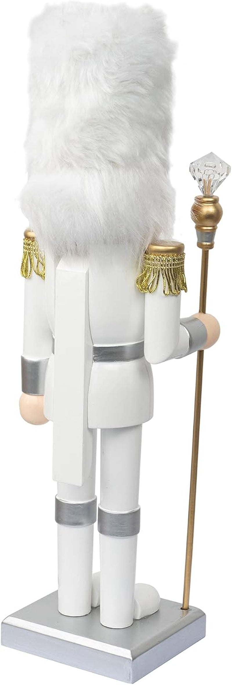 14" Christmas Decorative Nutcracker Figures, Handmade Wooden Soldier in White Uniform Hold Scepter, Festive Collectible Nutcracker Gift for Indoor Winter Table Desktop Fireplace Decorations