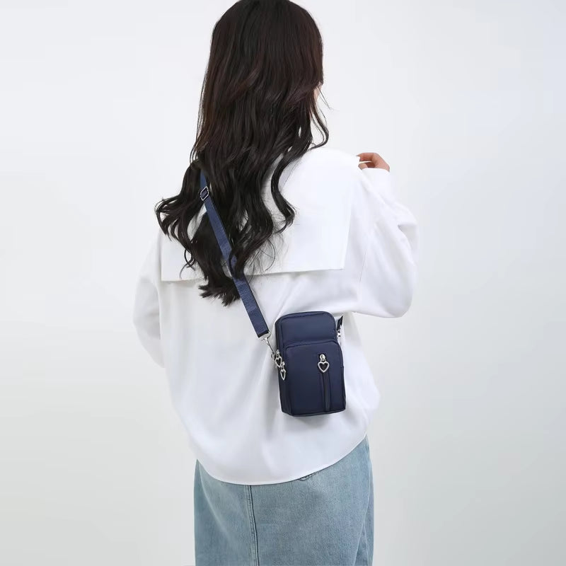 Waterproof Mobile Phone Bag Women'S Mini Oxford Crossbody Bag Daily Multi-Layer Zipper Purse Casual Outdoor Travel Nylon Bag